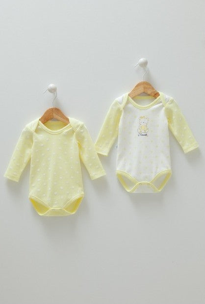 2li Bebek Body Sarı Beyaz- %100 Pamuklu, Antialerjik