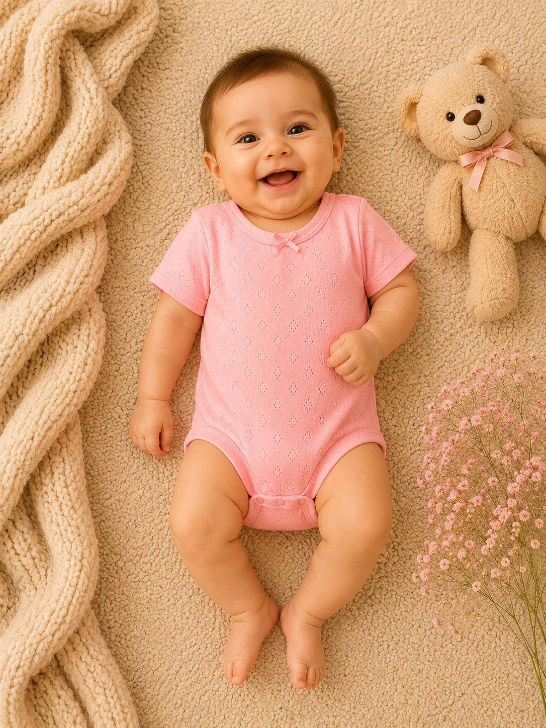 3Lü Kısa Kollu Body Set Beyaz-Gül Kurusu-Sarı