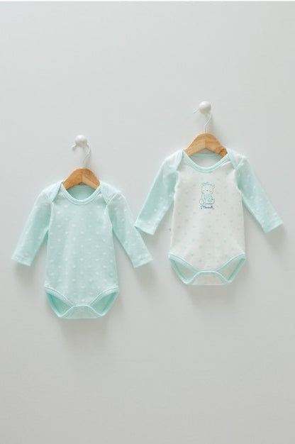 2li Bebek Body Yeşil Beyaz- %100 Pamuklu, Antialerjik