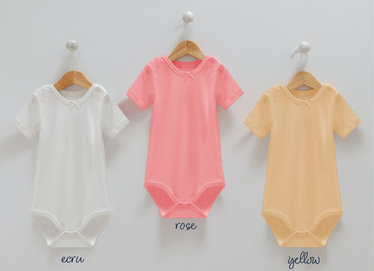 Caramell 3Lü Kısa Kollu Body Set Beyaz-Gül Kurusu-Sarı