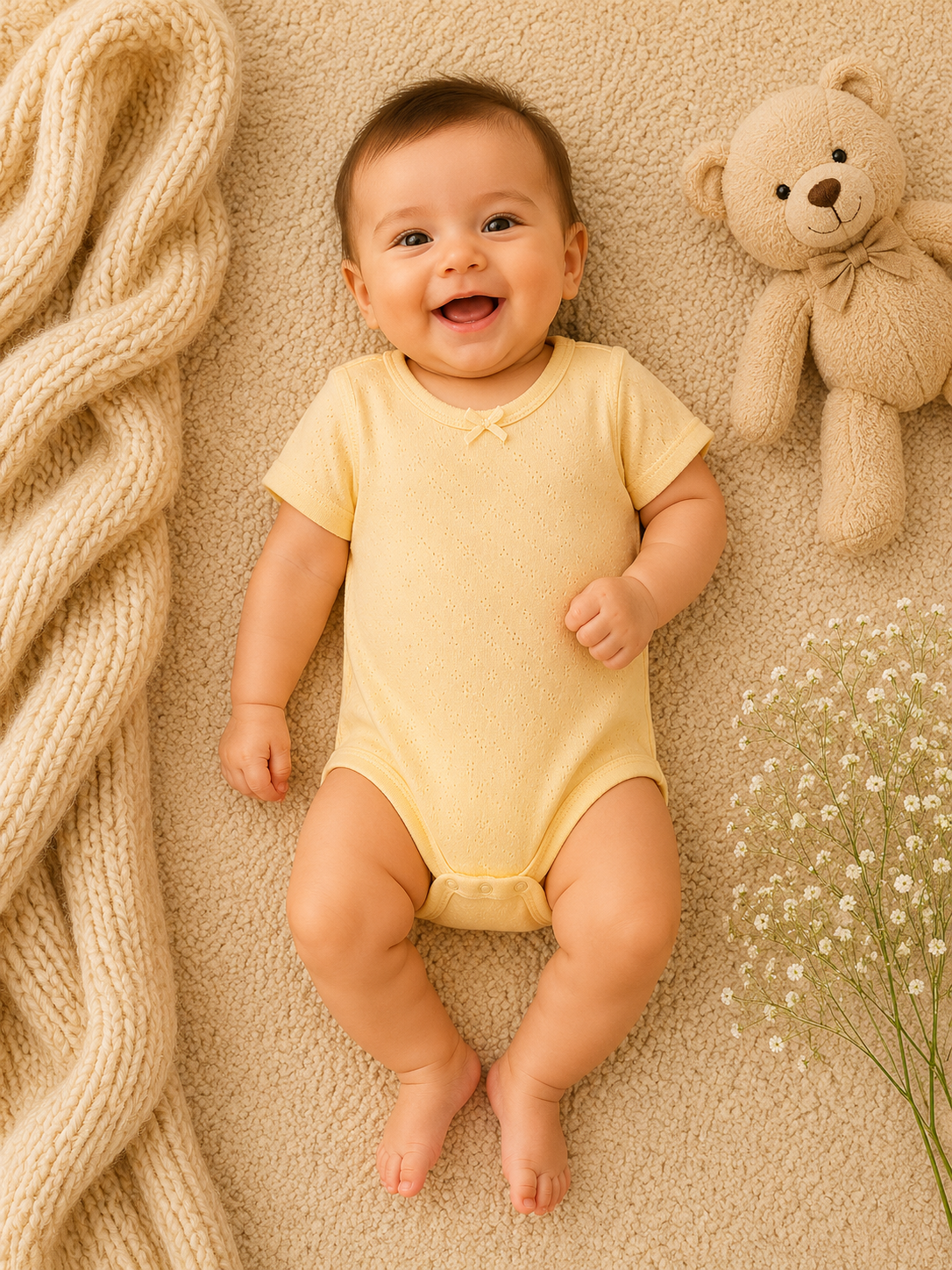 3Lü Kısa Kollu Body Set Beyaz-Gül Kurusu-Sarı