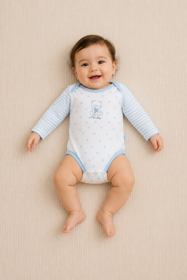 2li Bebek Body Mavi Beyaz - %100 Pamuklu, Antialerjik
