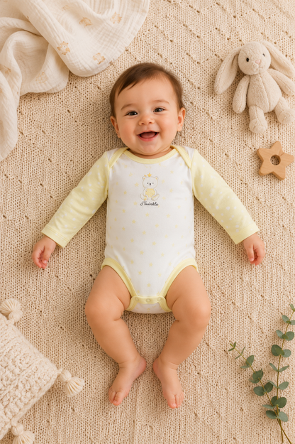 2li Bebek Body Sarı Beyaz- %100 Pamuklu, Antialerjik